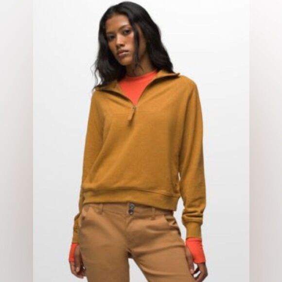 Prana Sweaters - Prana tencel blend size small quarter zip long sleeve spiced gold brown yellow